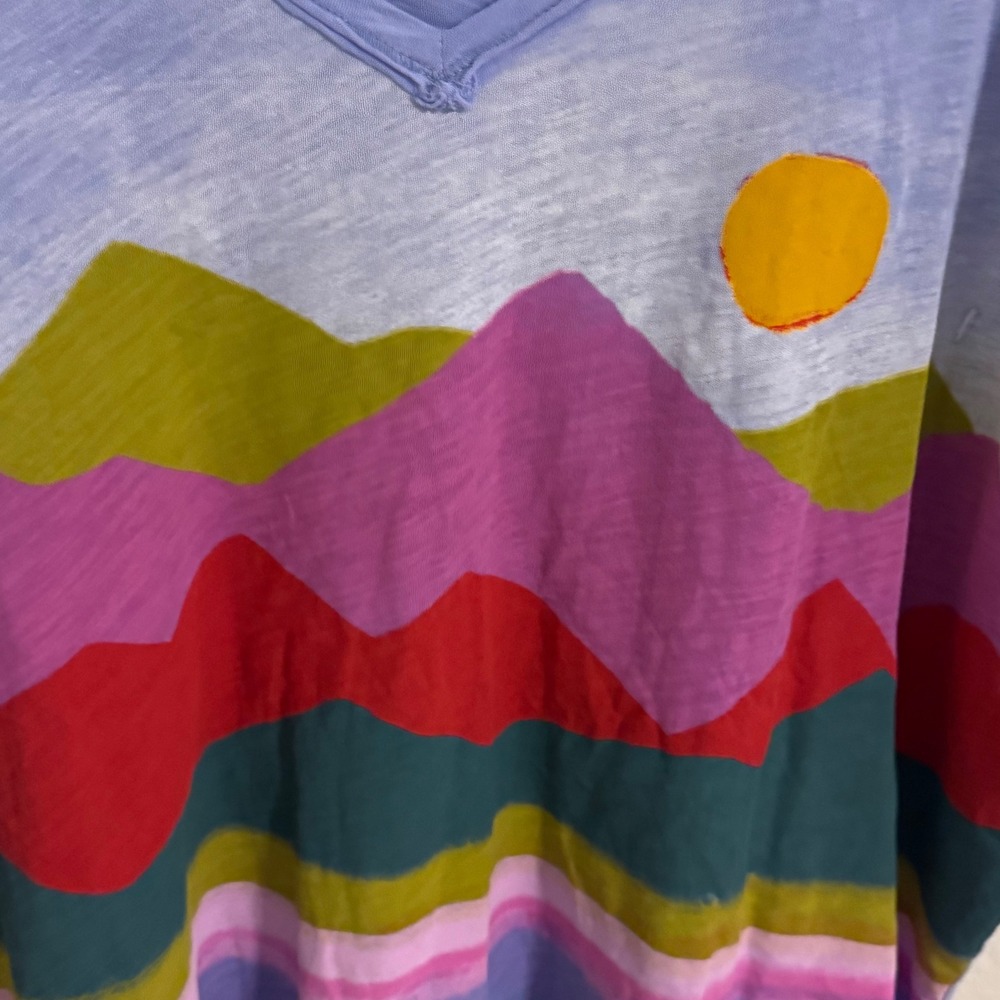 Natural Life Womens One Size Blue Mountain Sun Graphic V-Neck Oversized Cotton - Picture 3 of 3